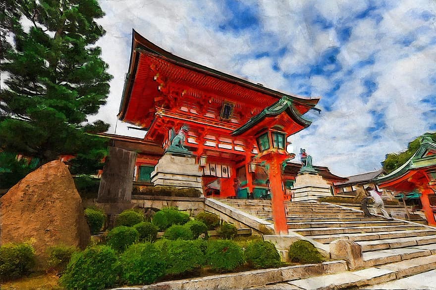 Fushimi, Inaho, Society, Outdoor, Color, Weather, Season, Temple, Historic, 2014, Vintage