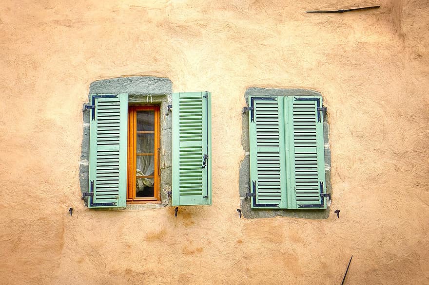 vinduer, skodder, fasade, Middelhavet, Sør-Frankrike, vindu, lukker, arkitektur, gammel, vegg, bygningsfunksjon