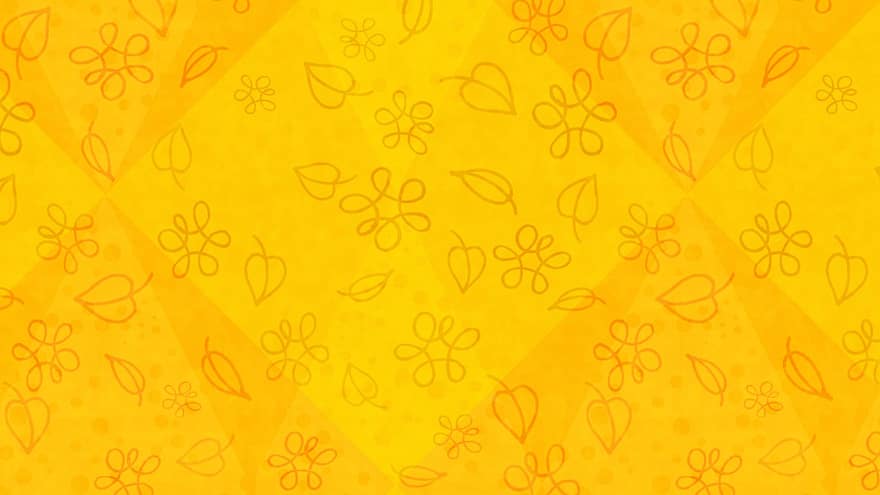 Leaves, Flowers, Doodle, Pattern, Abstract, Autumn, Fall, Yellow, Banner, Card, Ornament