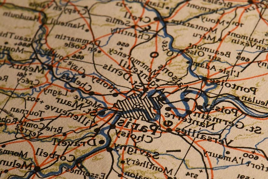 карта, Париж, діаграми, Карта Парижа, карта Парижа, подорожі, Франція, місто, старий, антикварний, туристична