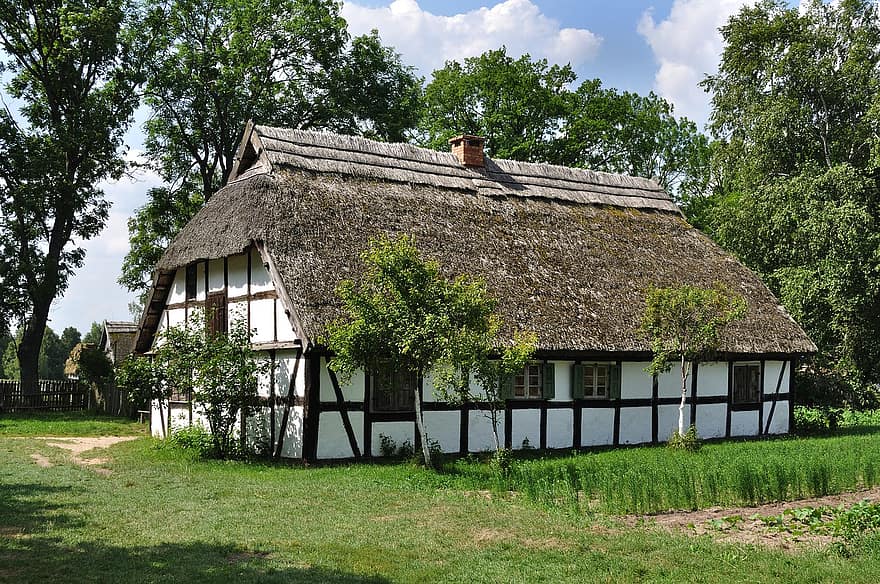 casa de camp, museu a l'aire lliure, kluki, voivodia de Pomerània, Polònia, poble, monument, edifici, arquitectura, turisme, escena rural