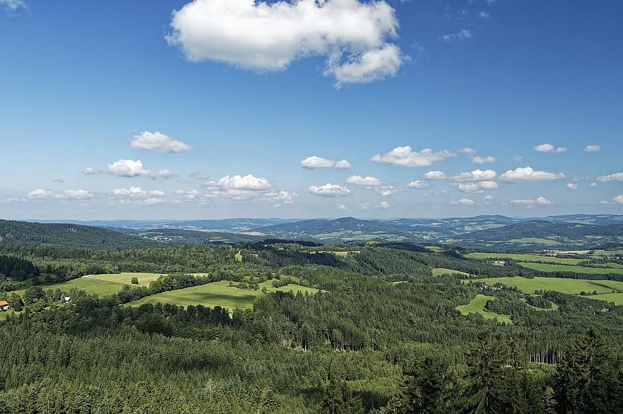 Tjekkiet, den bohemske skov, Šumava, Bjergkædesten, kašperské hory, Skov, natur, at rejse, turisme, himmel, skyer