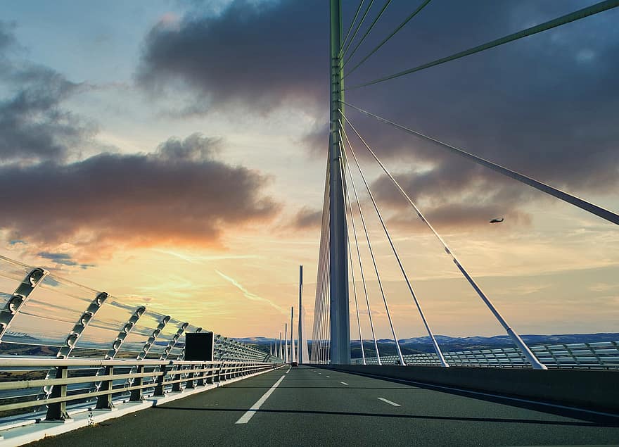 híd, építészet, modern, Franciaország, pillér, futurisztikus