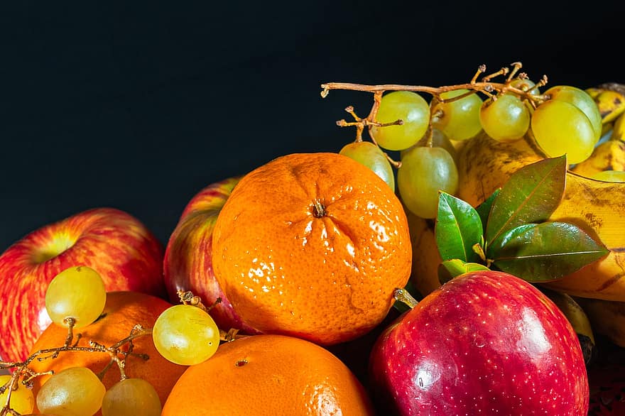 frutas, maçãs, tangerinas, uvas, laranjas, fruta, frescura, Comida, maçã, Alimentação saudável, uva