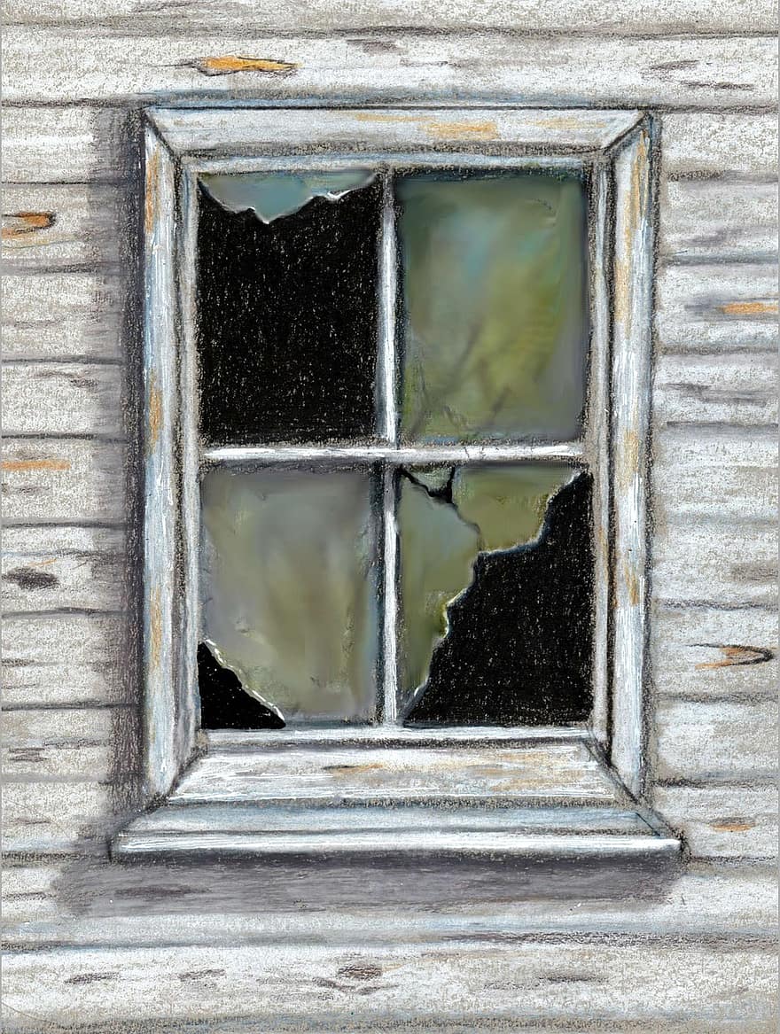 la fenêtre, verre, maison, vieux, endommagé, mur, caractéristique de construction, cassé, bois, architecture, sale