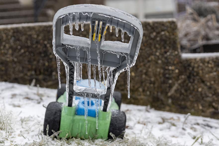 máy cắt cỏ, Nước đá, trẻ em, cỏ, tuyết, mùa đông, Mùa, bánh xe, sương giá, kim loại, cận cảnh