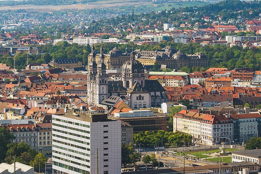 kirke, bygning, bybilledet, Stift Haug, Würzburg, religion, historisk, kristen, Europa, katolsk, gammel