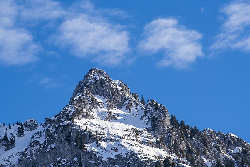 Suíça, Alpes, inverno, céu, natureza, Brunni Cantão de Schwyz, montanha, neve, Pico da montanha, azul, gelo