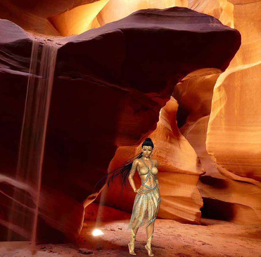 fundo, Caverna de Areia, natureza, Guerreiro, mulher, fantasia, fêmea, personagem, arte digital