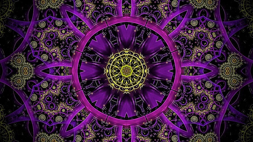 rozetė, Kaleidoskopas, gėlių raštas, mandala, violetinis fonas, violetinė tapetai, menas, tapetai, modelį, apdaila, fonas