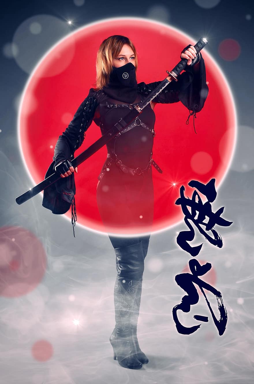 самураїв, меч, зброю, жінка, модель, поза, магія, загадковий, містичний, битва, дівчина