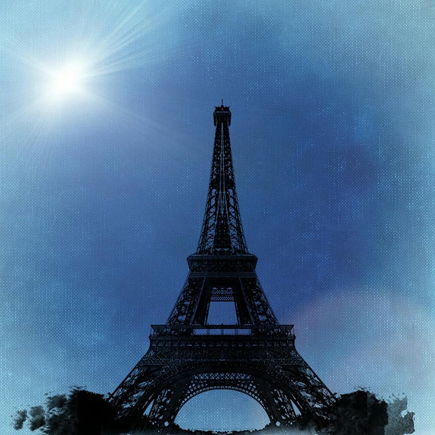 Eiffeltornet, blå himmel, paris, frankrike