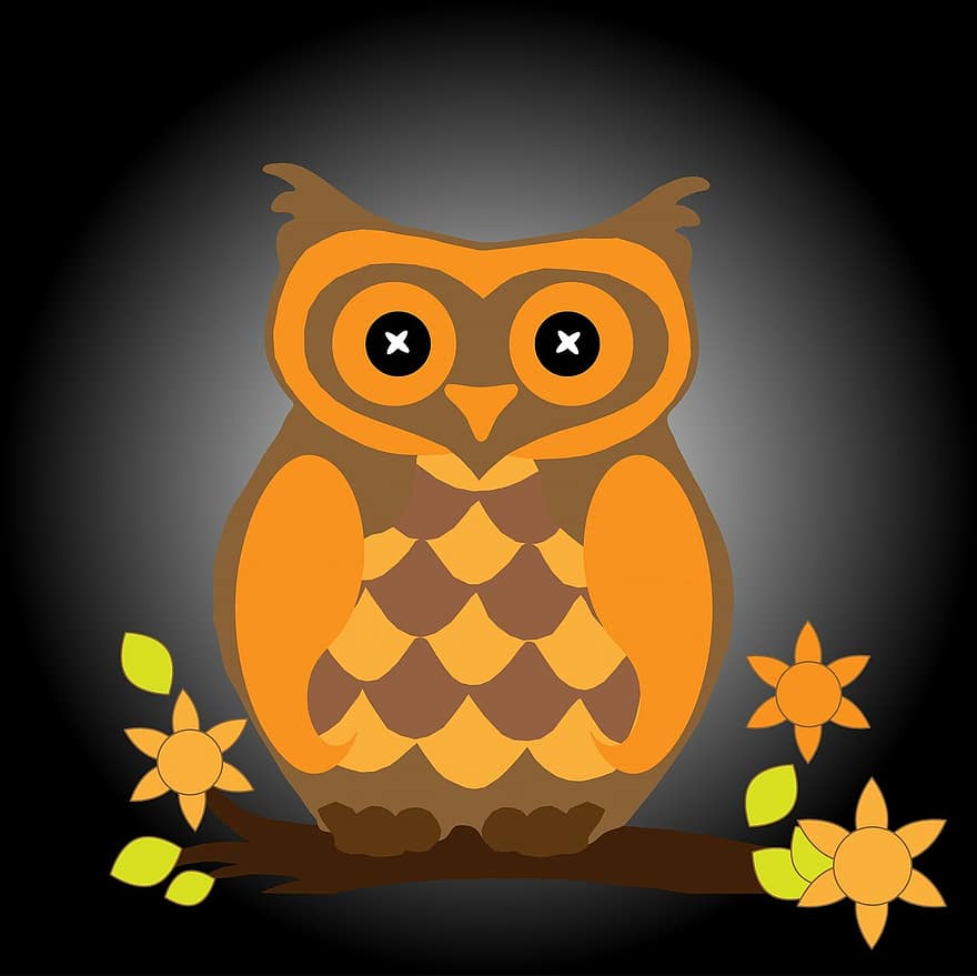 Owl, Bird, Halloween, Animal, Orange, Black, Art