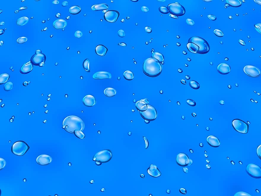 قطرات الماء ، خلفية زرقاء ، خلفية المياه ، خلفية سطح المكتب ، ماء