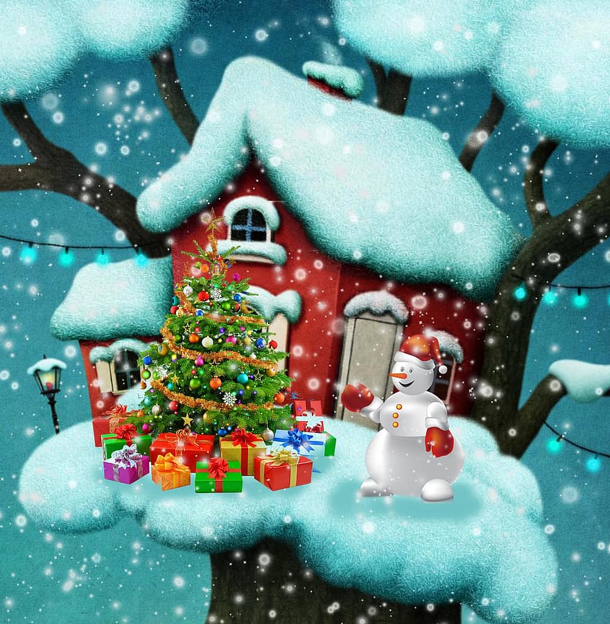 Hintergrund, Haus, Winter, Weihnachten, Fantasie, digitale Kunst