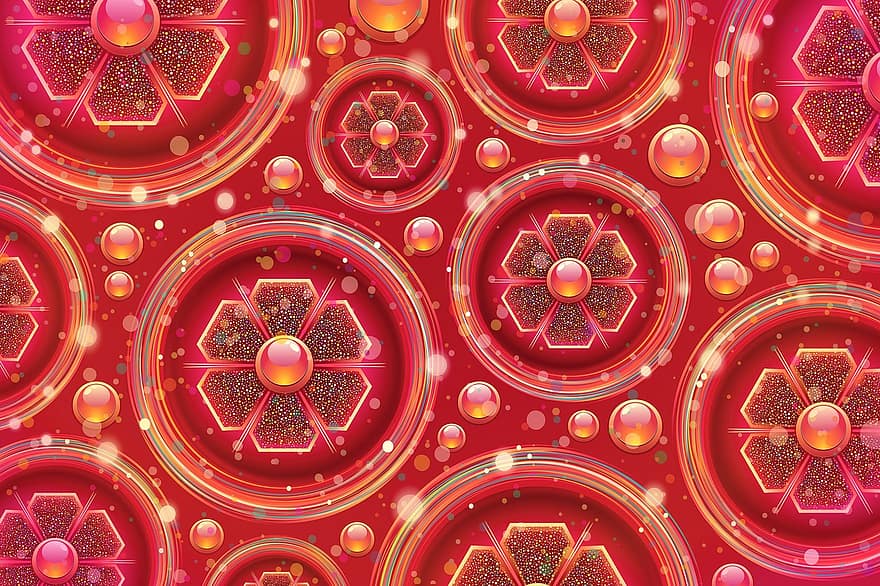 Abstract, Background, Floral, Glossy, Shine, Design, Decorative, Red, Gold, Red Background, Red Abstract