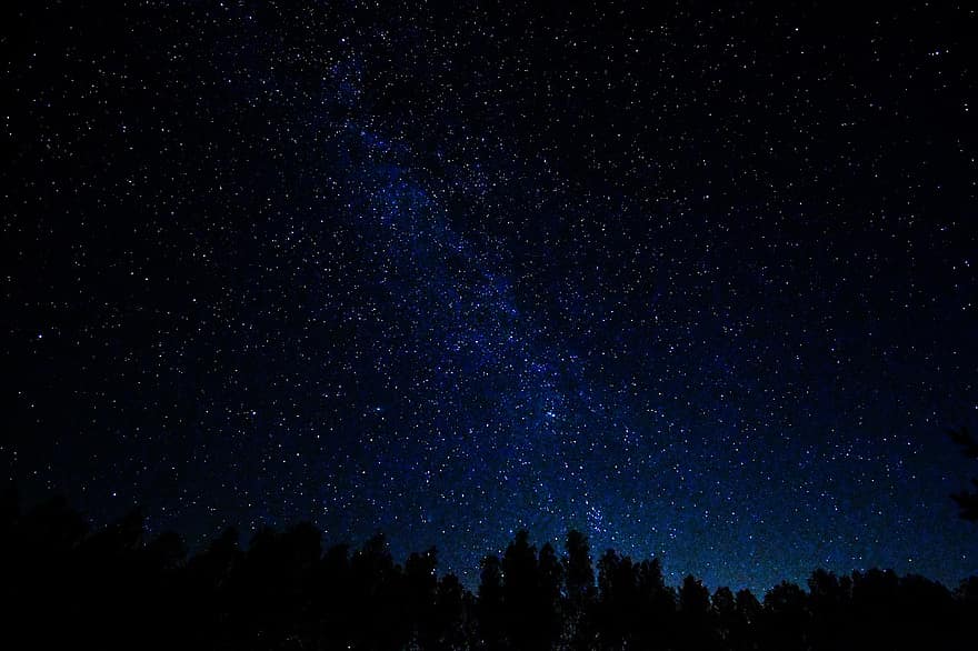 skyscape, naktį, žvaigždės, žvaigždėtas dangus, siluetas, tamsus, astronomija, paukščių takas, žvaigždynai