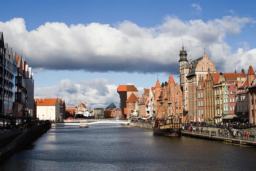 Gdańsk, เมือง, คลอง, โปแลนด์, cityscape, เรือ, ท่าเรือ, ช่อง, ท่อระบายน้ำ, สิ่งปลูกสร้าง, เมืองเก่า