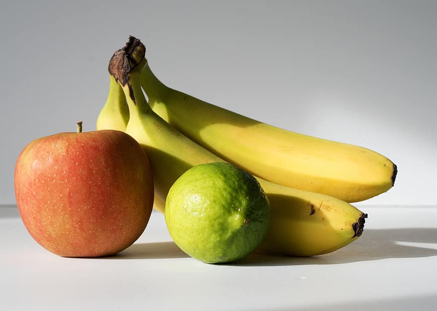 Fruta, nutrición, orgánico, manzana, plátanos, frescura, comida, alimentación saludable, plátano, amarillo, color verde