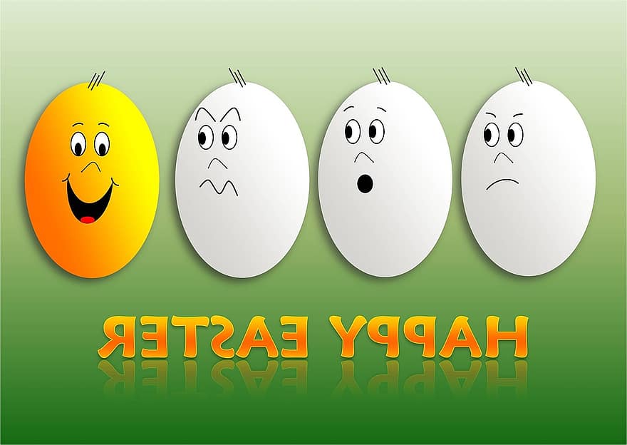 egg, påskeegg, påske, god påske, humor, gratulasjonskort, trøbbel, overraskelse, raseri, glede, ligne