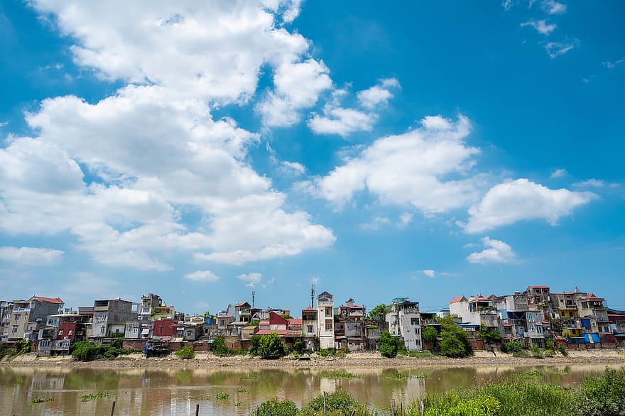 πόλη, ποτάμι, βιετναμ, haiphong, τοπίο, αστικό τοπίο