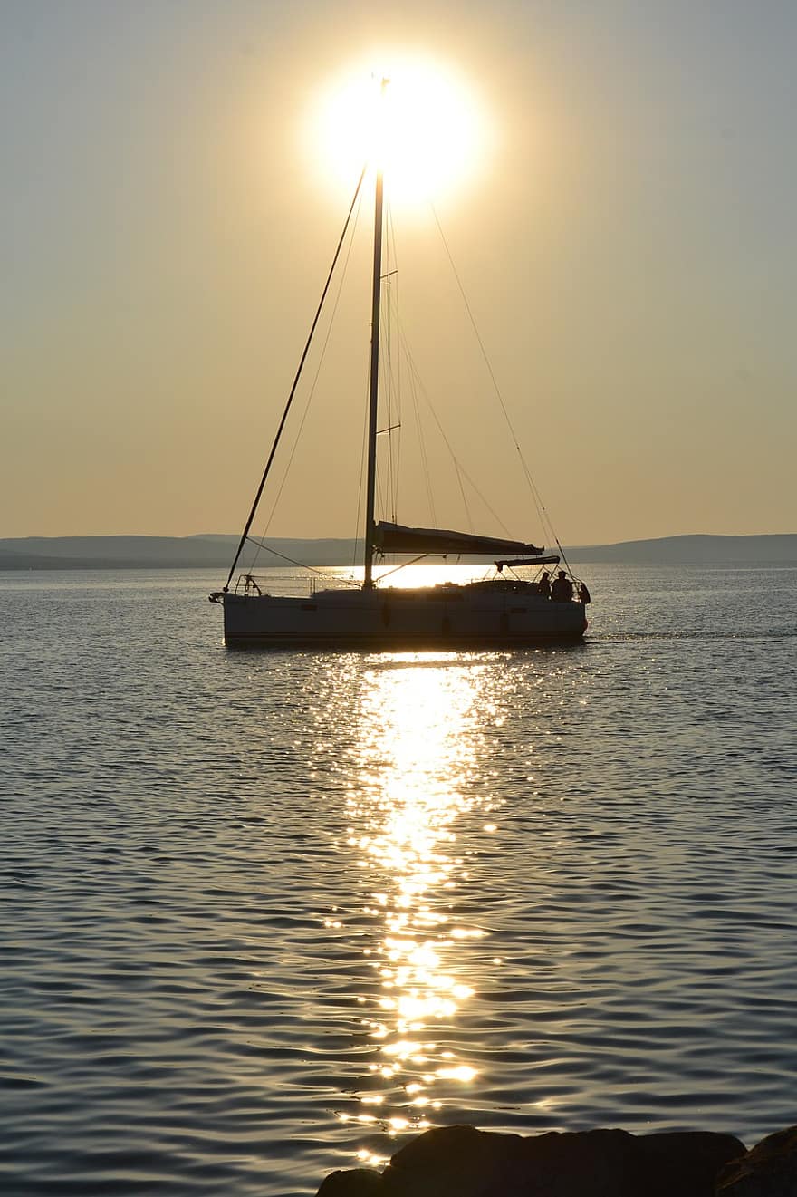 ežeras, valtis, buriavimas, burlaivis, vanduo, kraštovaizdį, saulės šviesa, saulė, siluetas, Balatono ežeras