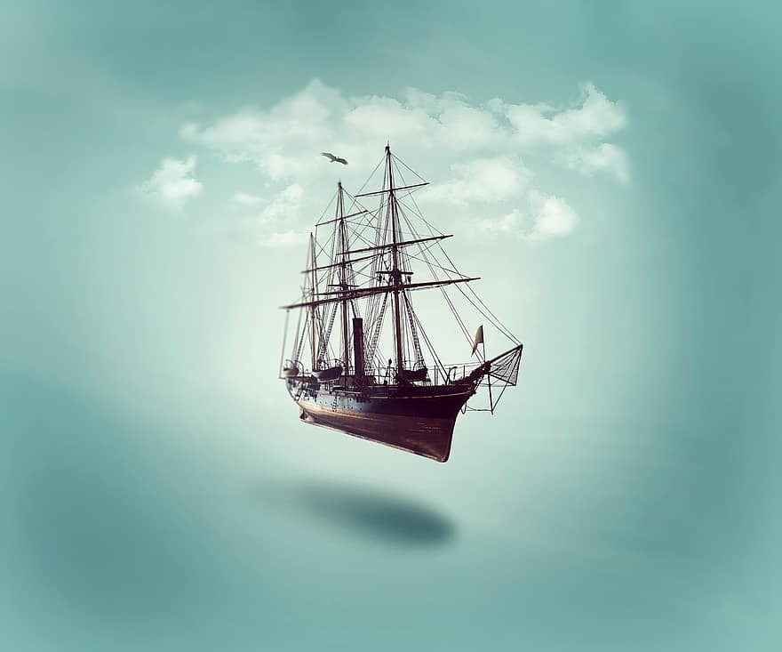 Photoshop, manipulacja, Fantazja, statek