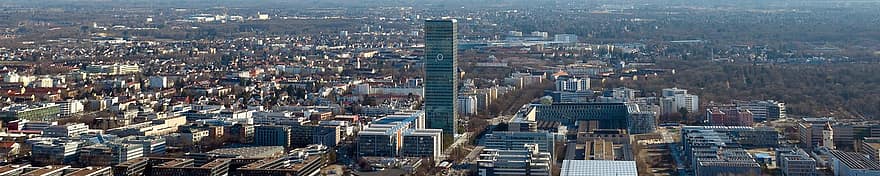 skyline, skyskrapere, München, bybildet, o2 tårn, uptown, by, panorama, bygninger, skyskraper, flybilde