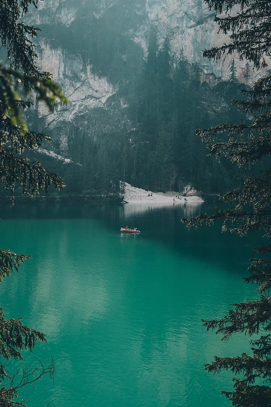 ezers, raksturs, kalns, mežs, ūdens, ainavu, koks, vasarā, ceļot, zils, piedzīvojums