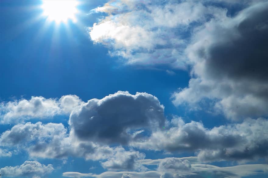 cel, núvols, Cúmulus, a l'aire lliure, cloudscape, meteorologia, blau, dia, temps, estiu, núvol