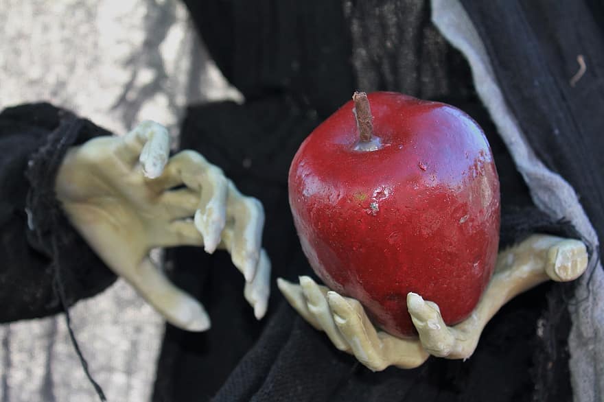 halloween, förgiftat äpple, dekor, alla hallows eve, Semester, oktober fest, bus eller godis, läskigt, festival, kuslig, karneval