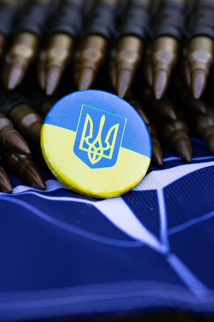 Ukraina, emblem, knapp, våpenskjold, crest, nærbilde, kapsel, medisin, blå, bakgrunn, pille