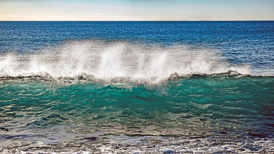 mar, ondas, horizonte, esguicho, água azul-turquesa, oceano, agua, natureza, vista do mar