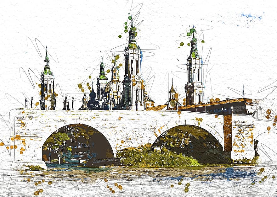 most, budova, kostel, struktura, řeka, Pohled, voda, město, architektura, cestovat, Evropa
