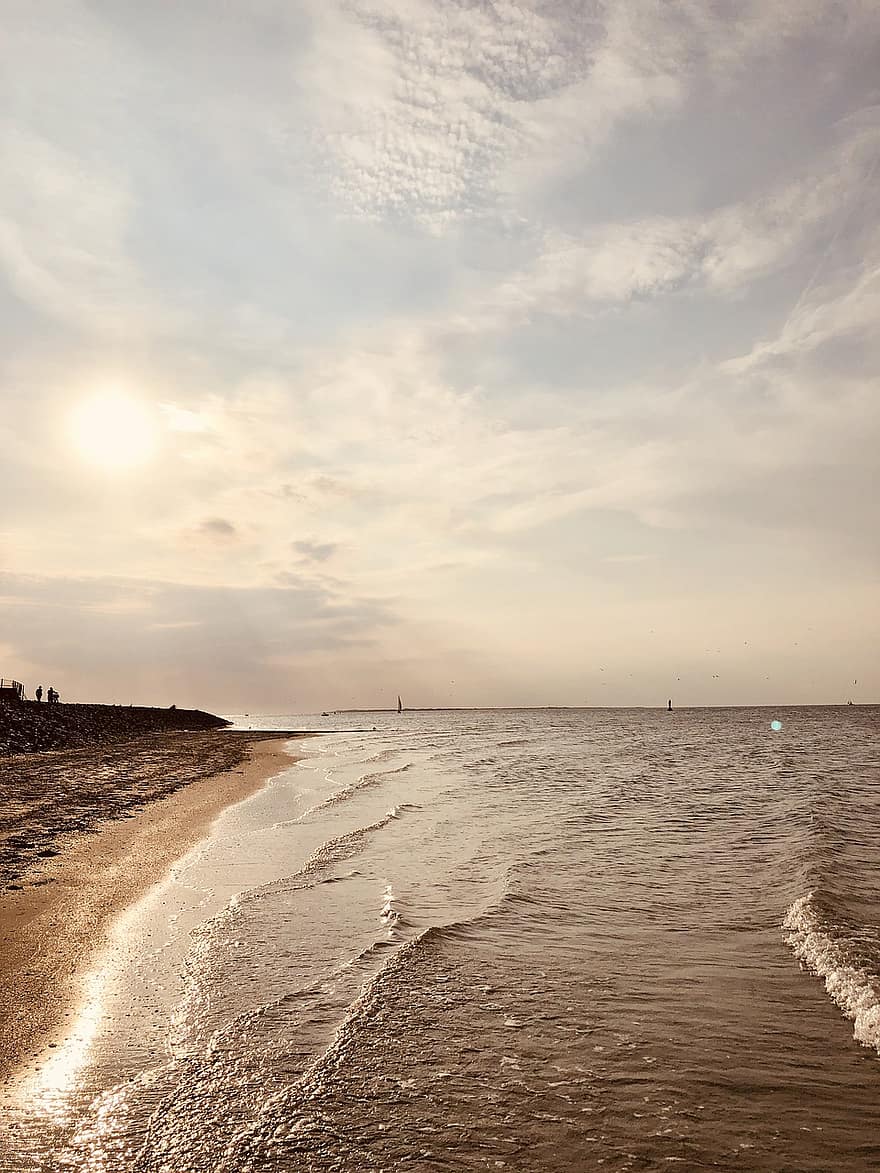 Norderney, ชายหาด, ทะเลเหนือ, ทะเล, ชายฝั่ง, ชายทะเล, เกาะ, น้ำ, แสงแดด, ขอบฟ้า