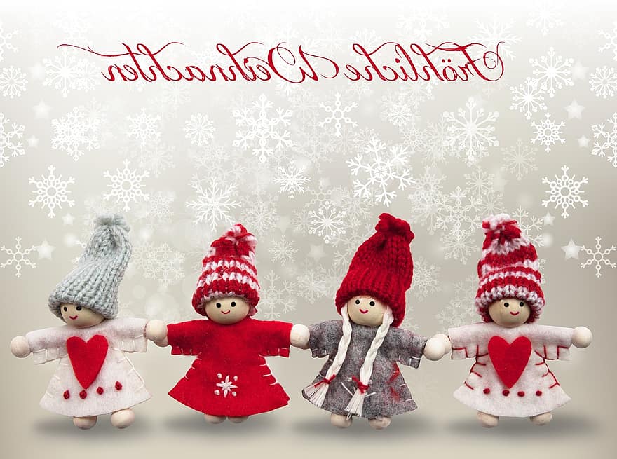 Crăciun, înger, iarnă, mână de lucru, tricotat, inimă, căderile de zăpadă, zăpadă, felicitare de Crăciun, carte poştală, felicitare