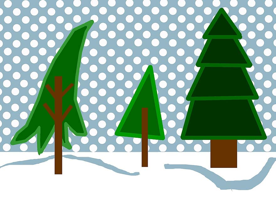 겨울, 숲, 눈, 장면, 나무, 클립