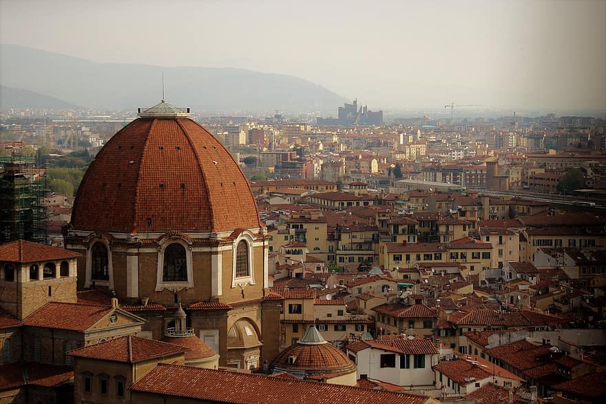 catedrală, oraș, Florenţa, dom, biserică, oras vechi, istoric, Reper, ceață, ceaţă, peisaj urban