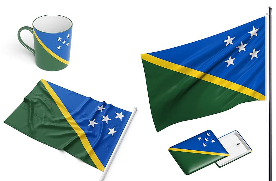 Solomonovy ostrovy, národní, vlajka, jeden národ, prapor, pohár