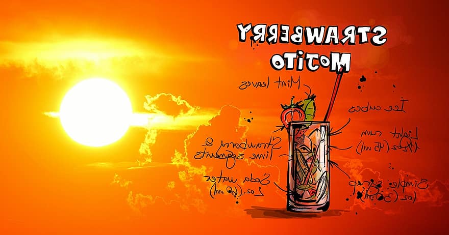 Strawberry Mojito, Cocktail, Sunset, Drink, Alcohol, Recipe, Party, Alcoholic, Summer, Celebrate, Refreshment