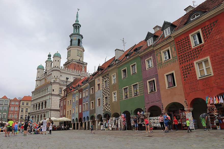 市場、タウンハウス、タワー、記念碑、長屋、ポーランド、シティ、市の中心部、センター、歴史的な、建築