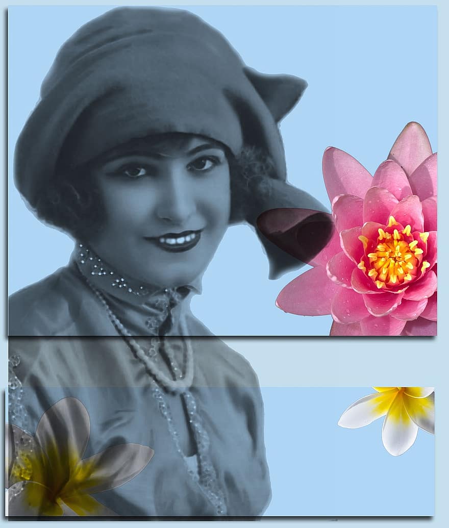 dame, vrouw, meisje, model-, mensen, 1920, wijnoogst, schoonheid, verzinnen, jong, bloemen
