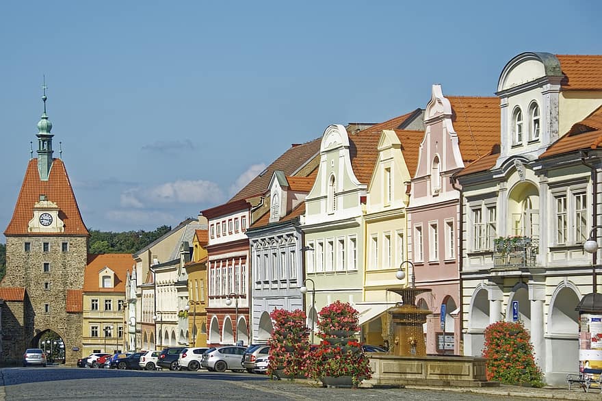 Čehu Republika, tūkst, domažlice, rietumu bohēmija, bohēmija, pilsēta, vēsturiskais centrs, vēsturiska, ēka, ceļot, tūrismu