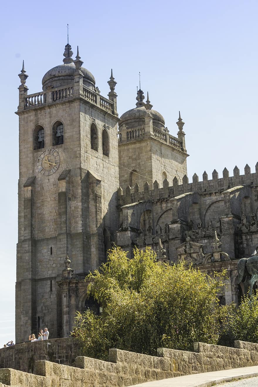 kirkko, katedraali, soittokello, arkkitehtuuri, uskonto, kaupunki, katu, julkisivu, portti, Portugali, matkailu