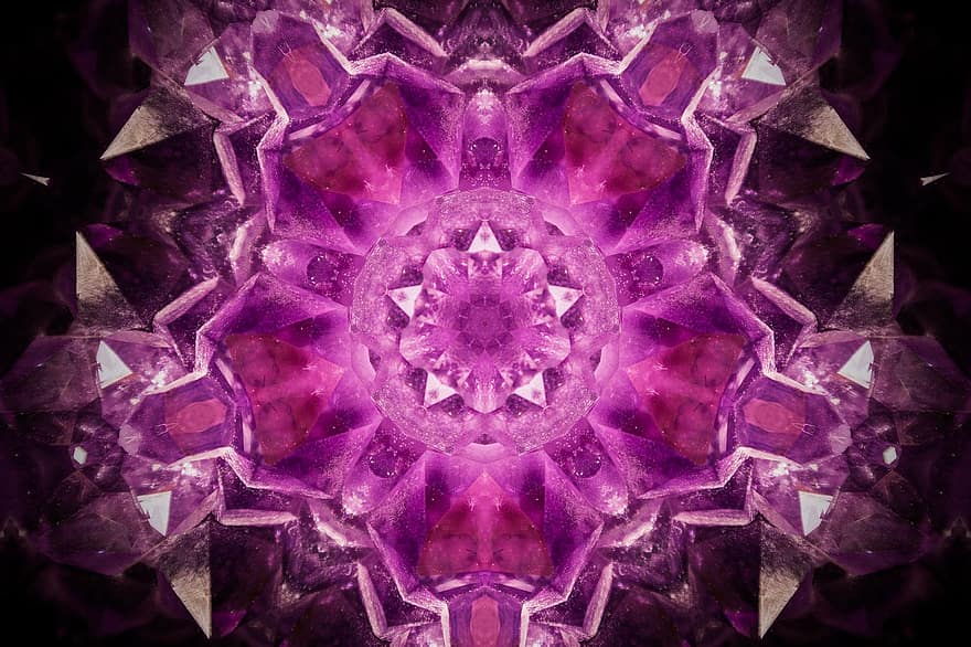 Rosa Edelsteine, rosa Hintergrund, Kaleidoskop, Tapete, Rosette, Hintergrund, Dekor, symmetrisch, Textur, Grafik, digitale Kunst