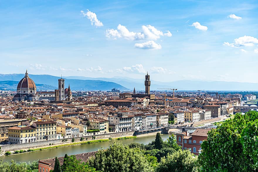 Firenze, Italia, panoraama, kaupunki, Toscana, katedraali, rakennus, Eurooppa, kirkko, matkailu