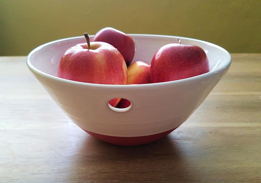 almák, tál, gyümölcs, egészséges, élelmiszer, piros, zamatos