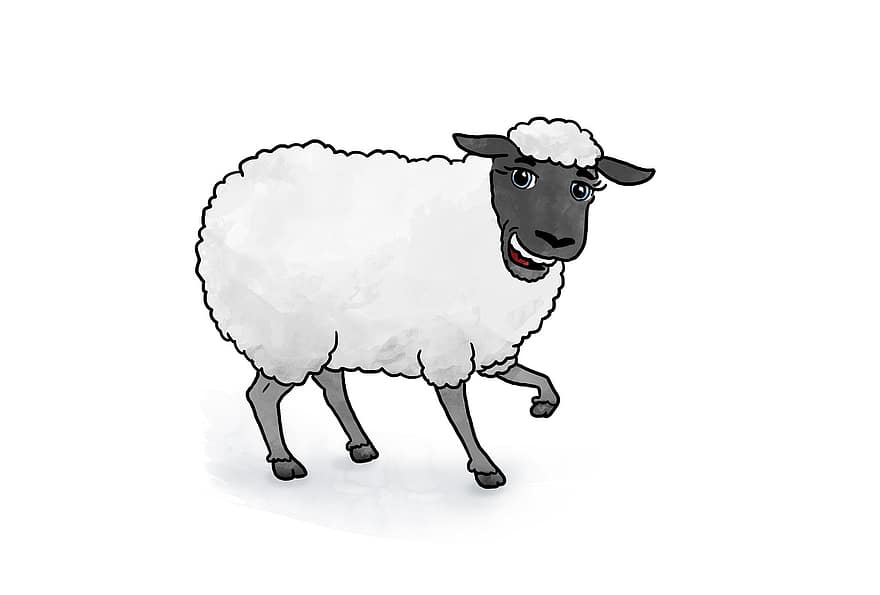 Sheep, Animal, Painting, Artwork, Farm, Cartoon, Cute, Livestock, Agriculture, White, Mammal