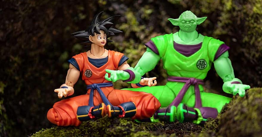 Yoda, Goku, action figurer, leker, meditasjon, Dragonball, stjerne krigen, anime, leketøy, grønn farge, menn
