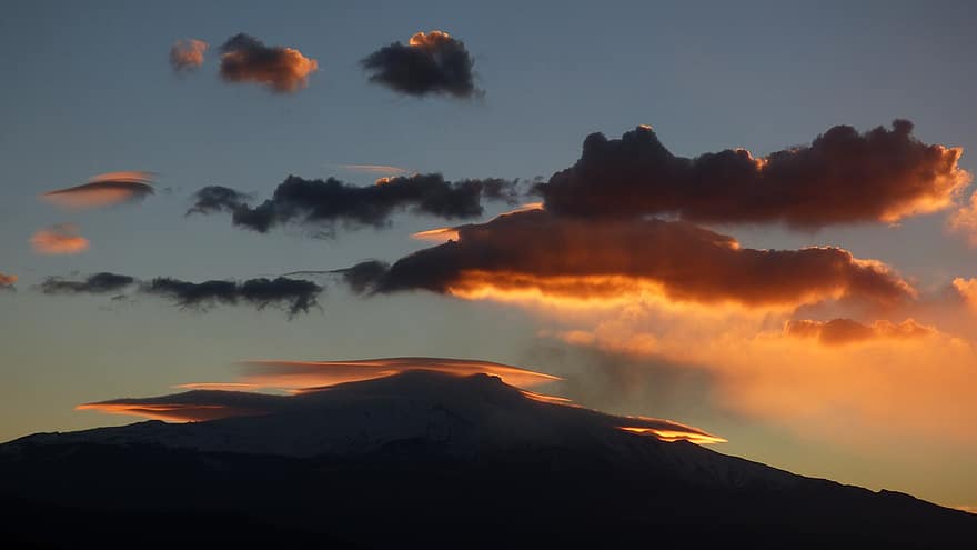 vulkán, hegy, napnyugta